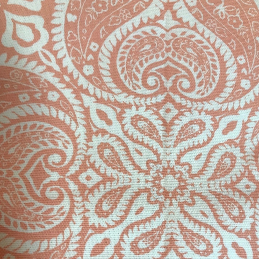 Peach White Paisley Canvas Fabric Remnant Medallion Craft Upholstery READ!!
